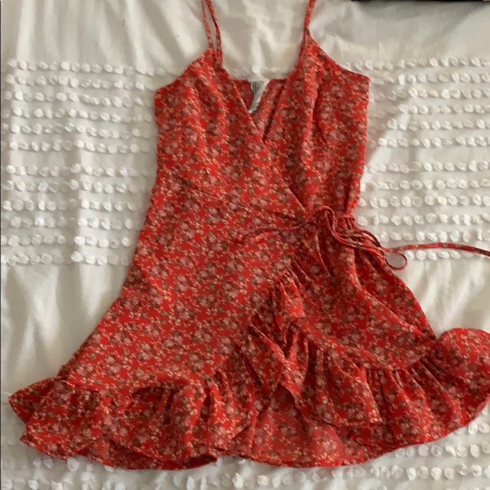 red floral mini dress